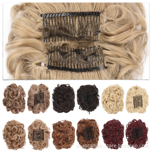 High Quality 2 Plastic Comb Clip In Curly Synthetic Hair Pieces Chignon Hair Bang With Gold Bun Extension Hair Accessories